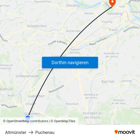 Altmünster to Puchenau map