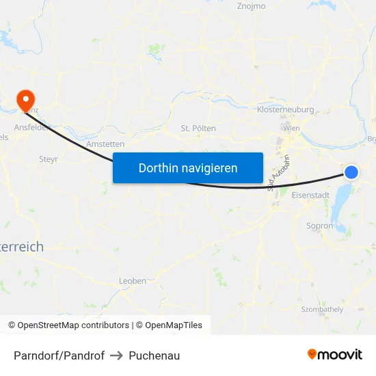 Parndorf/Pandrof to Puchenau map