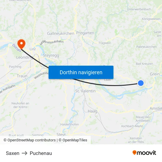 Saxen to Puchenau map