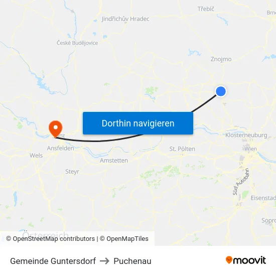 Gemeinde Guntersdorf to Puchenau map