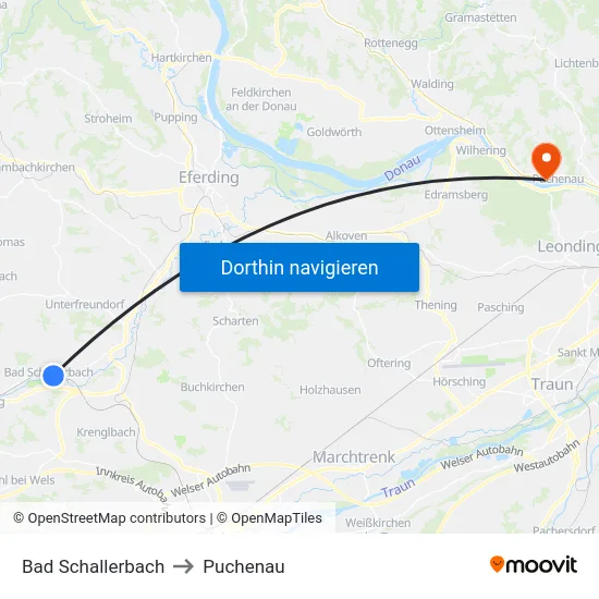 Bad Schallerbach to Puchenau map
