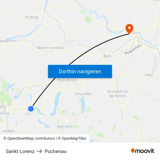 Sankt Lorenz to Puchenau map
