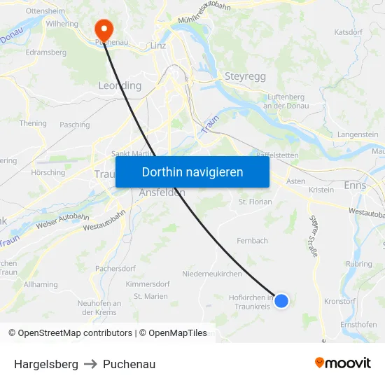 Hargelsberg to Puchenau map