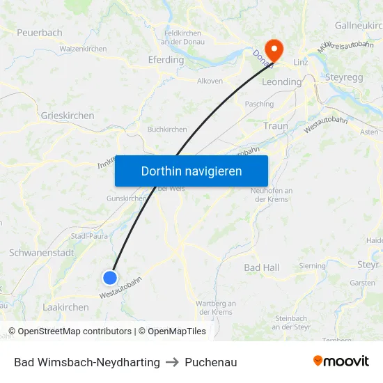 Bad Wimsbach-Neydharting to Puchenau map