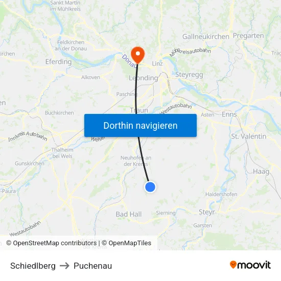 Schiedlberg to Puchenau map