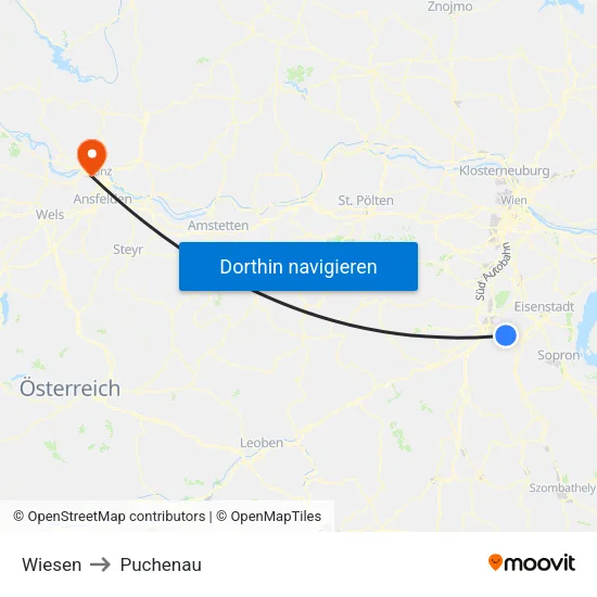 Wiesen to Puchenau map