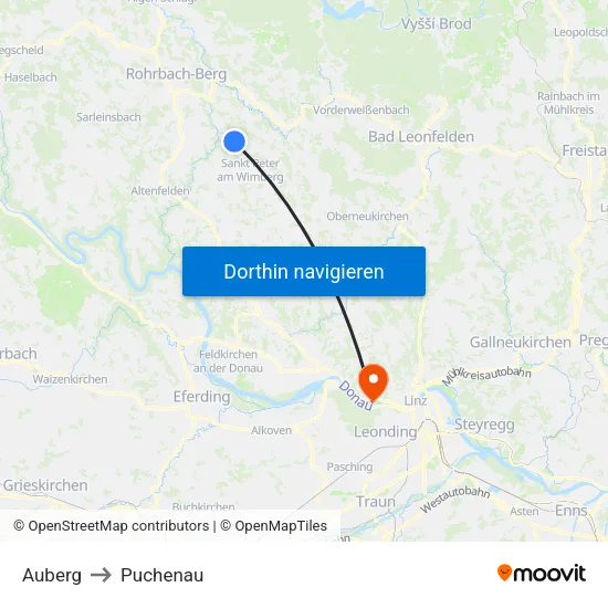 Auberg to Puchenau map