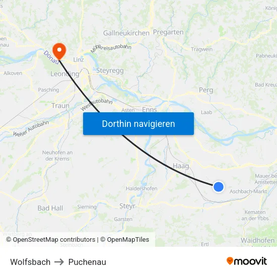 Wolfsbach to Puchenau map