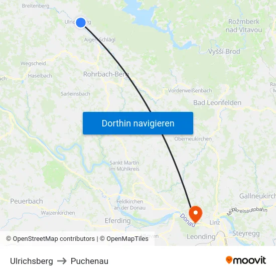 Ulrichsberg to Puchenau map