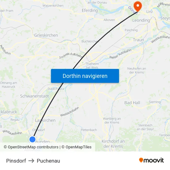 Pinsdorf to Puchenau map
