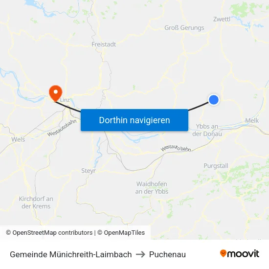 Gemeinde Münichreith-Laimbach to Puchenau map