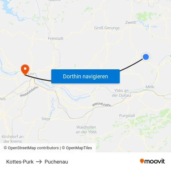 Kottes-Purk to Puchenau map