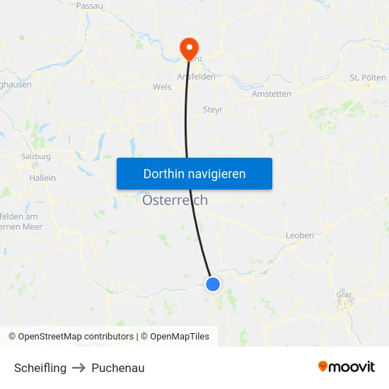 Scheifling to Puchenau map