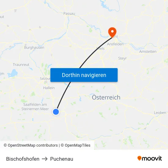 Bischofshofen to Puchenau map