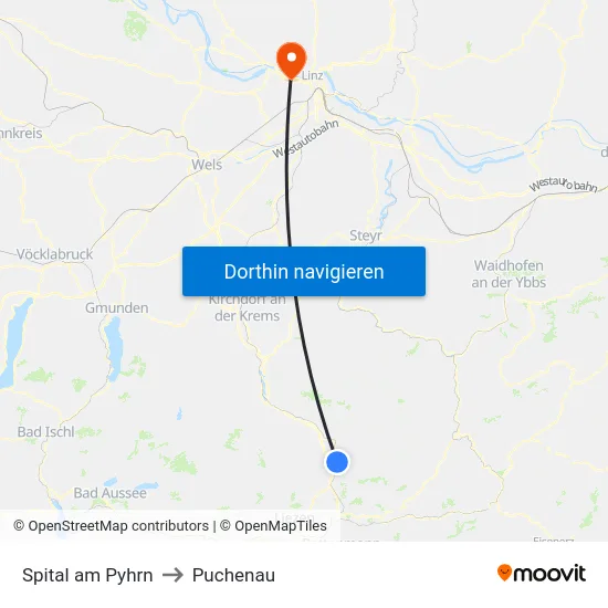 Spital am Pyhrn to Puchenau map