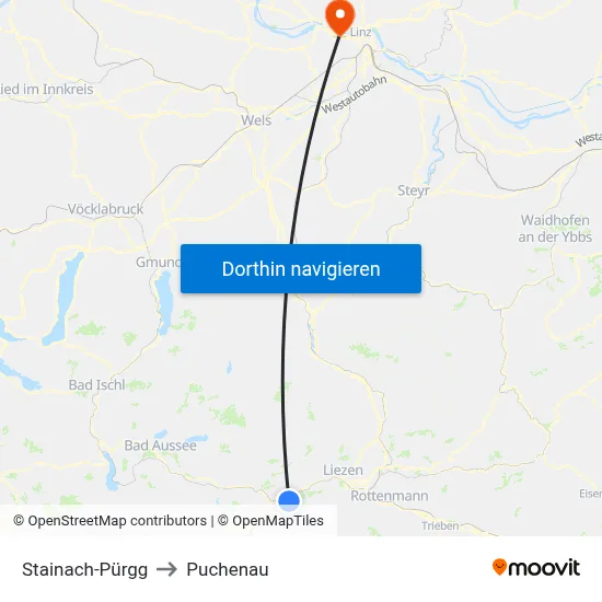 Stainach-Pürgg to Puchenau map