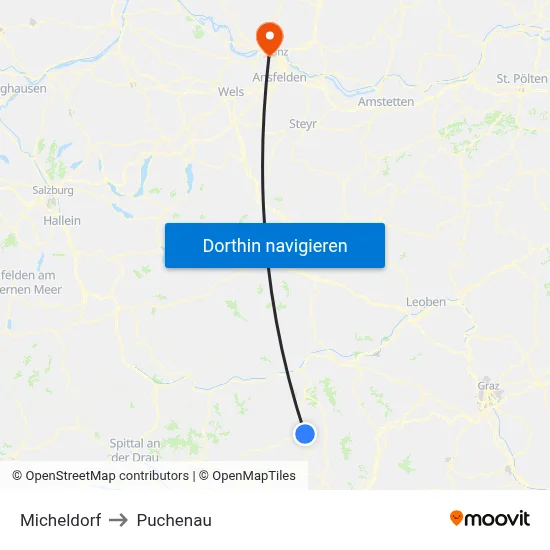 Micheldorf to Puchenau map
