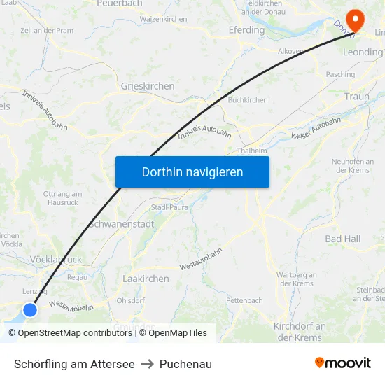 Schörfling am Attersee to Puchenau map