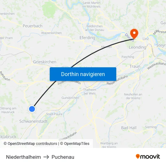 Niederthalheim to Puchenau map