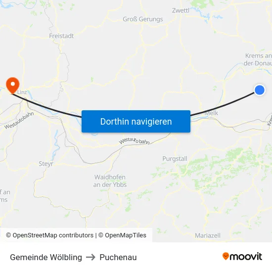 Gemeinde Wölbling to Puchenau map