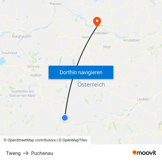 Tweng to Puchenau map