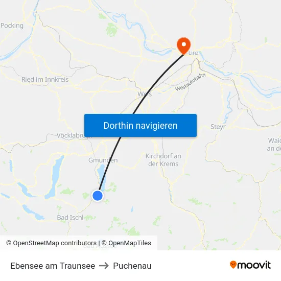 Ebensee am Traunsee to Puchenau map