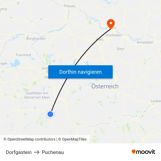 Dorfgastein to Puchenau map