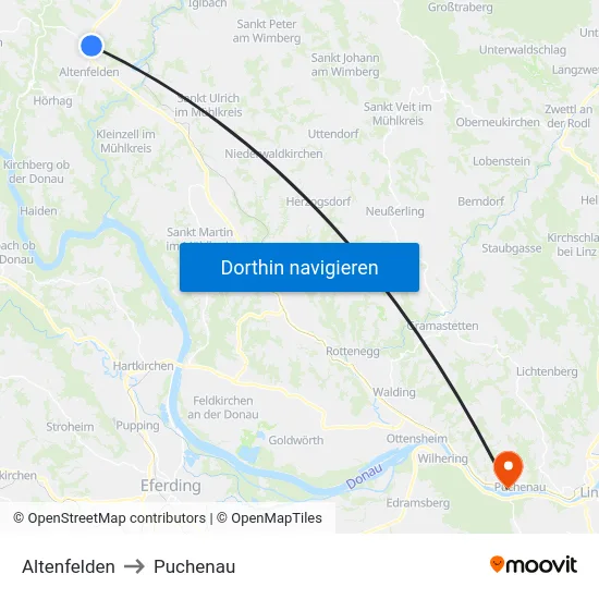 Altenfelden to Puchenau map