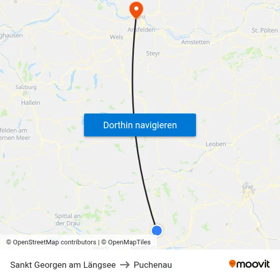 Sankt Georgen am Längsee to Puchenau map