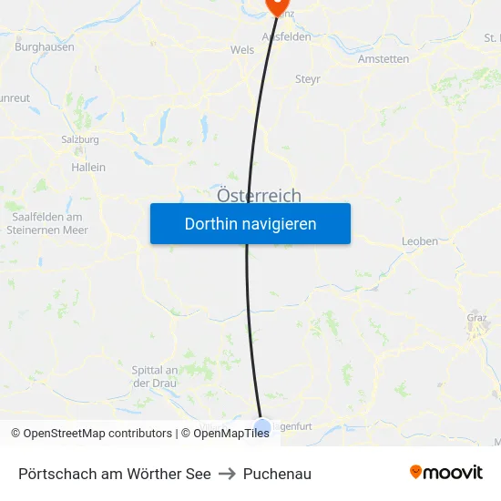 Pörtschach am Wörther See to Puchenau map