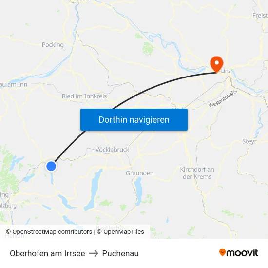 Oberhofen am Irrsee to Puchenau map