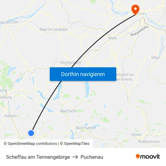 Scheffau am Tennengebirge to Puchenau map