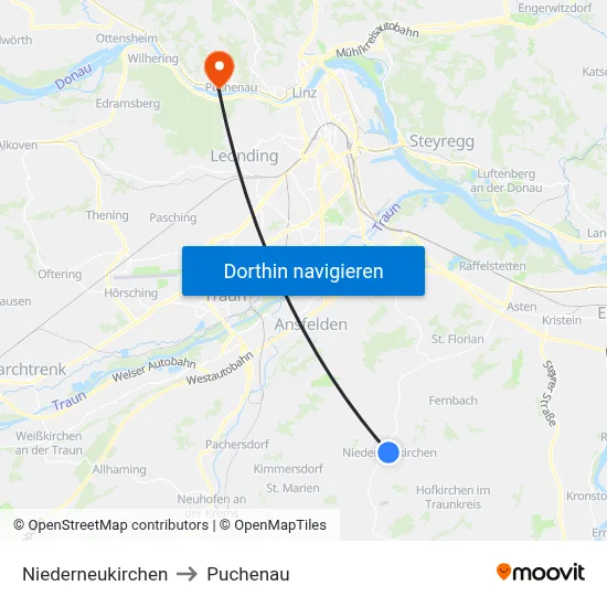 Niederneukirchen to Puchenau map