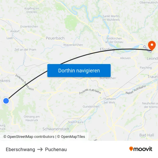 Eberschwang to Puchenau map