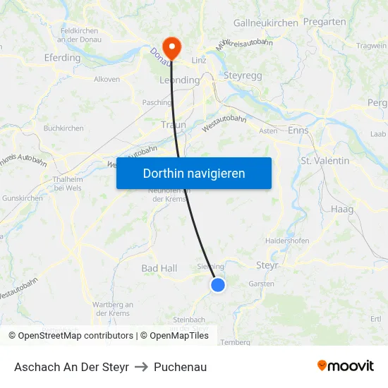 Aschach An Der Steyr to Puchenau map