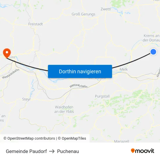 Gemeinde Paudorf to Puchenau map