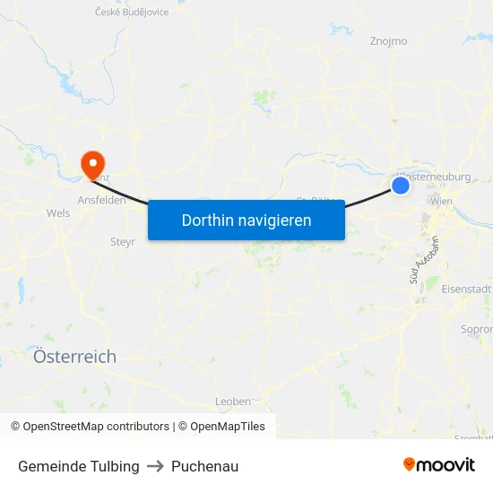Gemeinde Tulbing to Puchenau map