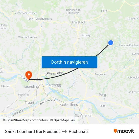 Sankt Leonhard Bei Freistadt to Puchenau map