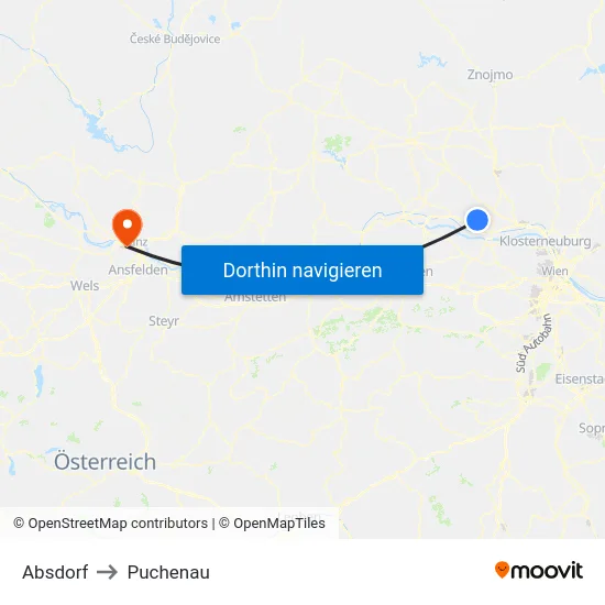 Absdorf to Puchenau map