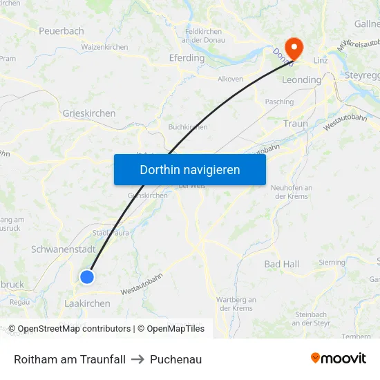 Roitham am Traunfall to Puchenau map