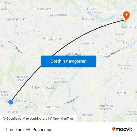 Timelkam to Puchenau map