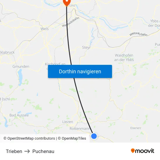 Trieben to Puchenau map