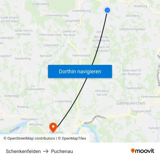Schenkenfelden to Puchenau map