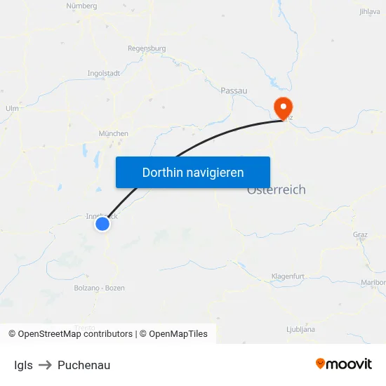 Igls to Puchenau map