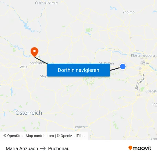 Maria Anzbach to Puchenau map