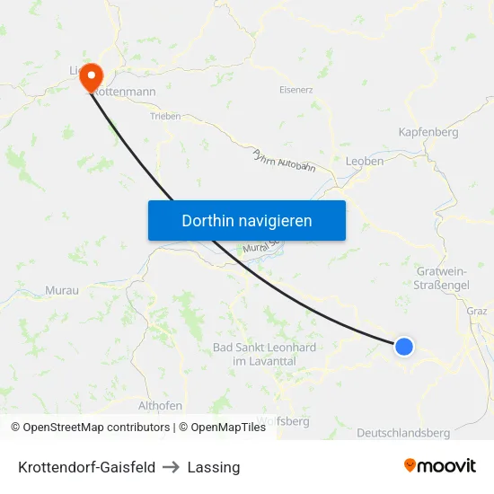 Krottendorf-Gaisfeld to Lassing map