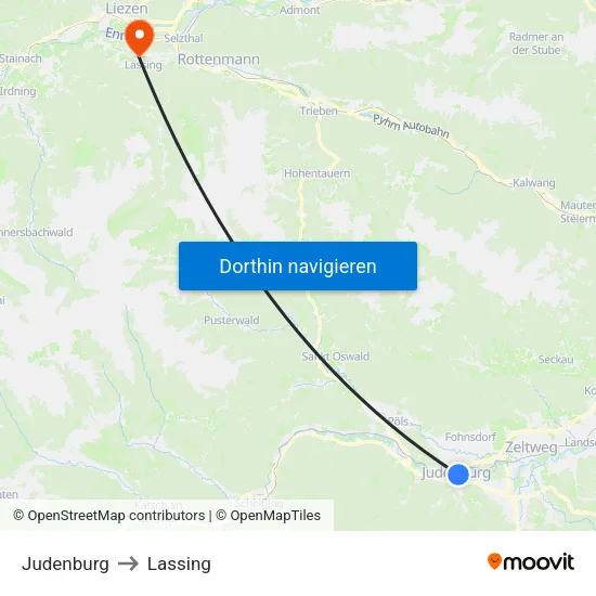 Judenburg to Lassing map