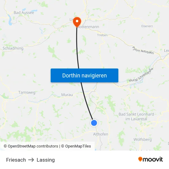 Friesach to Lassing map