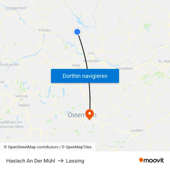 Haslach An Der Mühl to Lassing map