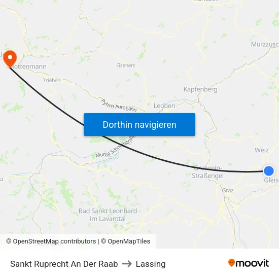 Sankt Ruprecht An Der Raab to Lassing map